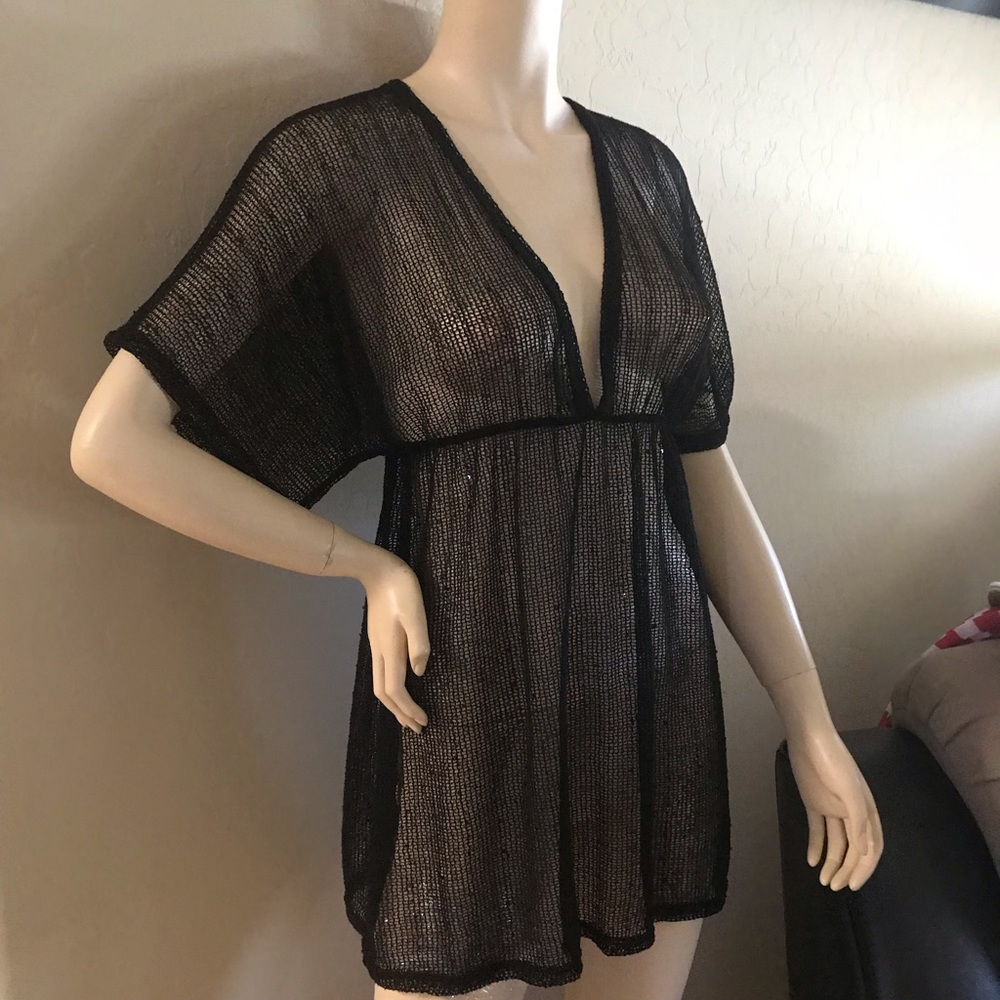 Sheer Coverup   Black Swimm Beach Shirt M Dress